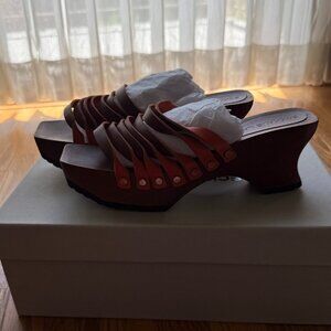 Eckhaus Latta Brown Wood Sandals Shoes Clogs 38 8 New NWT